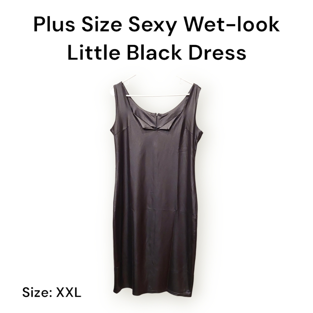 Plus Size Wet-Look Little Black Dress